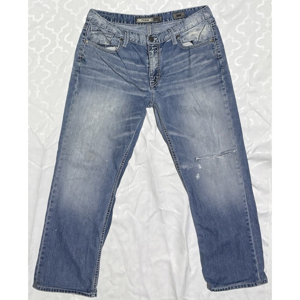 BKE Tyson Jeans Blue Dark Wash Distressed Faded Bootcut 36R 36x28